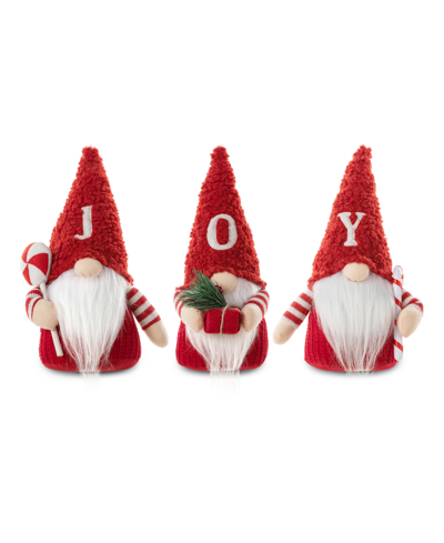 Glitzhome 12.5" Fabric Joy Christmas Gnome Decor Set, 3 Piece In Multi