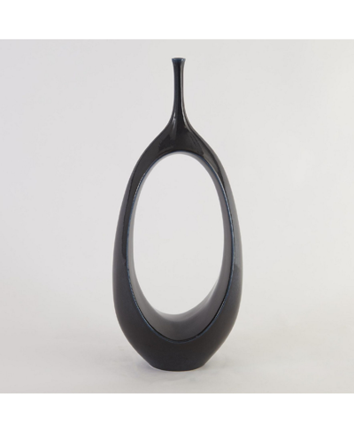 Global Views Open Oval Ring Vase, Small In Charcoal