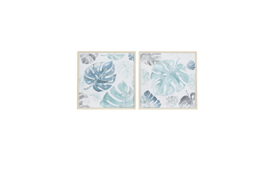 Cosmoliving Canvas 2 Piece Coastal Leaves Framed Wall Art Set In Blue