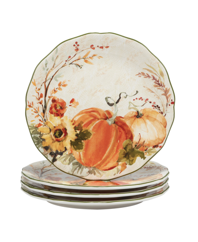 Certified International Harvest Morning Set Of 4 Dinner Plates In Orange
