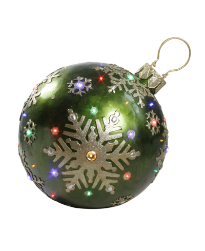 Northlight 18" Led Lighted Green Jeweled Commercial Grade Christmas Ball Ornament With Snowflake