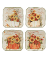 Certified International Harvest Morning Set Of 4 Canape Plates In Orange