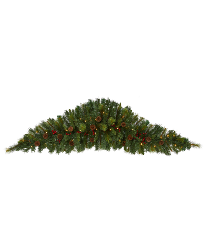 Nearly Natural Artificial Christmas Swag With Lights, Berries And Pinecones, 72" In Green