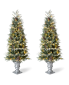 GLITZHOME 5' PRE-LIT PINE ARTIFICIAL CHRISTMAS PORCH TREE WITH 180 WARM WHITE LIGHTS AND PINE CONES SET, 2 PIE