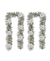 Glitzhome 9' Pre-lit Snow Flocked Greenery Pine Poinsettia Christmas Garland With 50 Warm White Lights Set, 2 In Multi