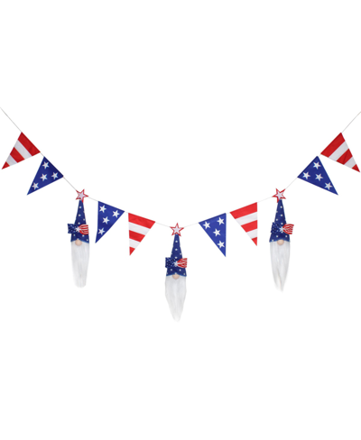 National Tree Company Patriotic Flags And Red Gnomes Garland In Blue
