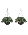 GLITZHOME 24" PRE-LIT FROSTED CHRISTMAS ARTIFICIAL PINE CONE HANGING BASKET, 50 WARM WHITE LIGHTS SET, 2 PIECE