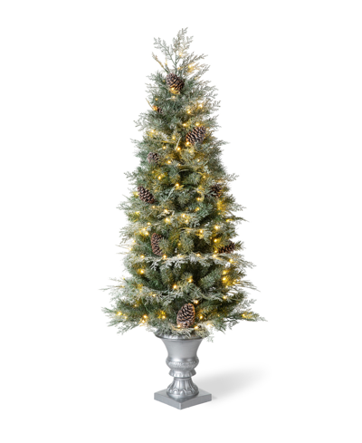 Glitzhome 5' Pre-lit Pine Artificial Christmas Porch Tree With 180 Warm White Lights In Green