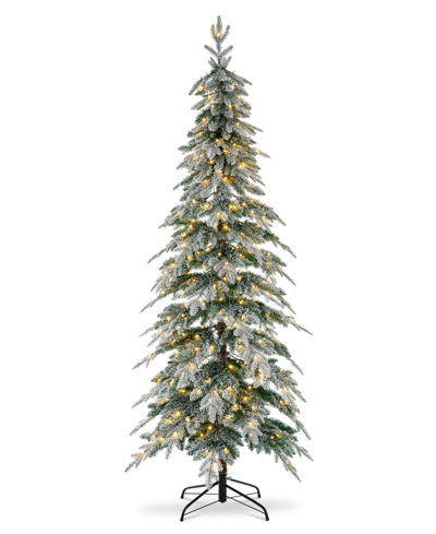 Glitzhome 7.5' Pre-lit Flocked Pencil Spruce Artificial Christmas Tree With 350 Warm White Lights In Green