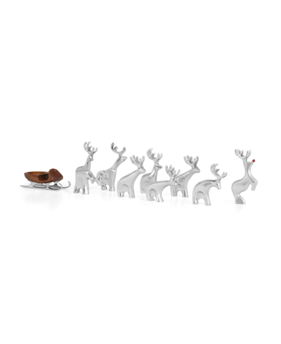 Nambe Mini Reindeer Set, 10 Piece In Silver-tone