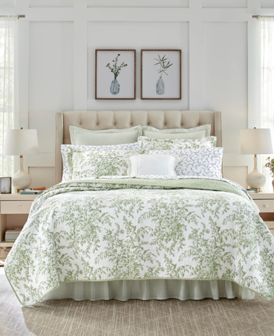 Laura Ashley Bedford Cotton Reversible 3 Piece Quilt Set, King In Sage