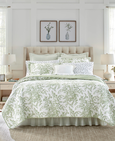 Laura Ashley Bedford Cotton Reversible 3 Piece Quilt Set, Full/queen In Sage