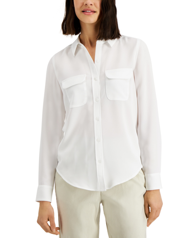 Alfani Petite High-low Utility Shirt, Created For Macy's In Bright White