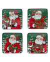 Certified International Christmas Lodge Santa Set Of 4 Canape Plates In Red And Green