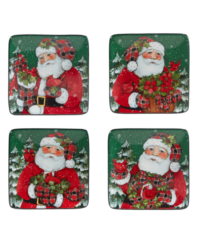 Certified International Christmas Lodge Santa Set Of 4 Canape Plates In Multi