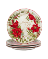 Certified International Winter's Medley 4 Piece Dinner Plate Set In Red And White