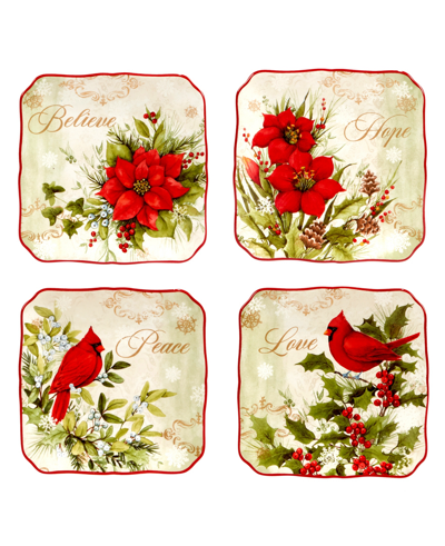 Certified International Winter's Medley 4 Piece Canape Plate Set In Red And White
