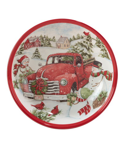 Certified International Red Truck Snowman Serving Bowl In Red And White