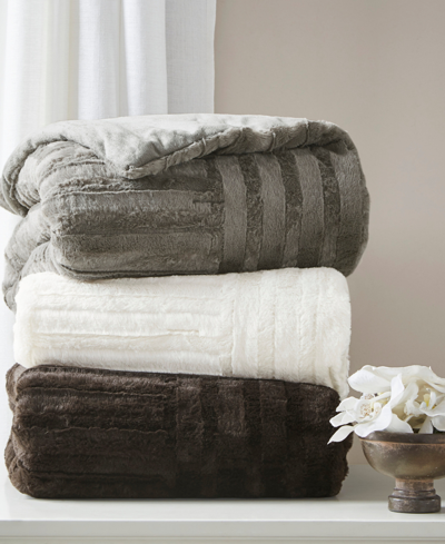 Madison Park Arctic Checkerboard Plush Faux-fur Throw, 50" X 60" In Gray