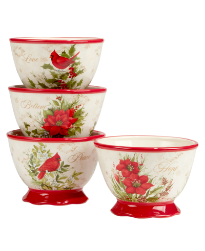 Certified International Winter's Medley 4 Piece Ice Cream Bowl Set In Red And White