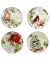 Certified International Silent Night Set Of 4 Dessert Plates In Red And White