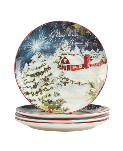 Certified International Silent Night Set Of 4 Dinner Plates In Red And White