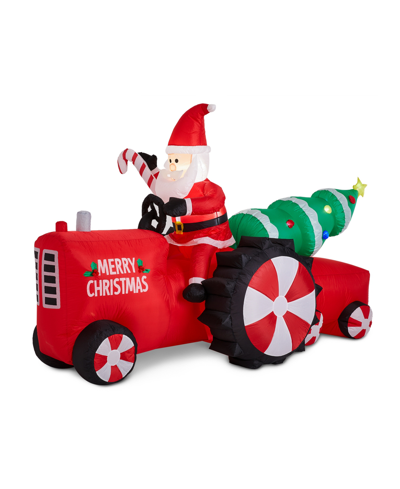Glitzhome Lighted Inflatable Santa On Tractor Decor In Multi