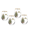 SPODE CHRISTMAS TREE 19 OZ. STEMLESS WINE GLASSES, SET OF 4
