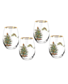 Spode Christmas Tree Stemless Wine Glasses, Set Of 4 In Green