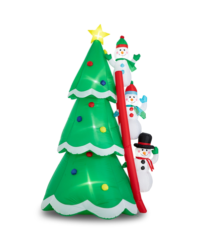 Glitzhome 8' Lighted Inflatable Xmas Snowman Climbing Up Tree Decor In Green