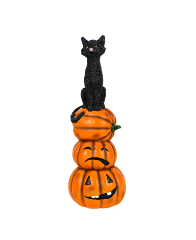 National Tree Company 32" Halloween Cat And Pumpkins Stack In Black