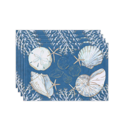 Laural Home Playa Shells Set Of 4 Placemats, 13" X 19" In Blue