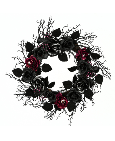 National Tree Company 22" Halloween Rose Wreath In Black
