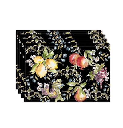 Laural Home Tuscan Fruit Sketch Set Of 4 Placemats, 13" X 19" In Black