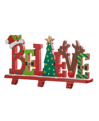 Glitzhome 14.5" Wooden Metal Believe Christmas Stocking Holder In Multi