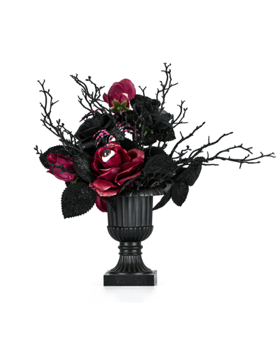 National Tree Company 18" Halloween Rose Plant In Black