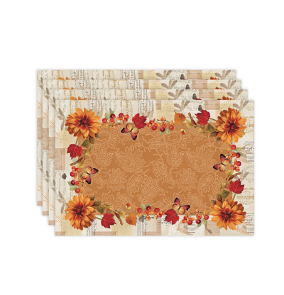 Laural Home Fall In Love Set Of 4 Placemats, 13" X 19" In Honey Brown
