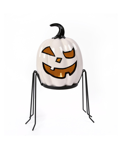 National Tree Company 15" Pre-lit Ghost Pumpkin In Stand In White