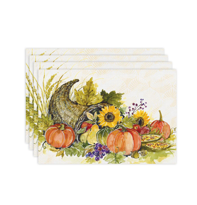 Laural Home Cornucopia Harvest Set Of 4 Placemats, 13" X 19" In Taupe