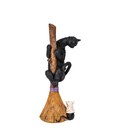 National Tree Company 13" Halloween Cat Climbing Broom In Black