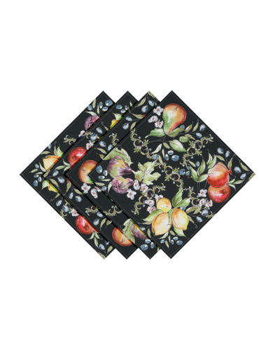 Laural Home Tuscan Fruit Sketch Set Of 4 Napkins, 20" X 20" In Black