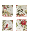 Certified International Silent Night Set Of 4 Canape Plates In Red And White