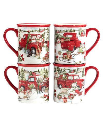 Certified International Red Truck Snowman 4 Piece Mug Set In Multi