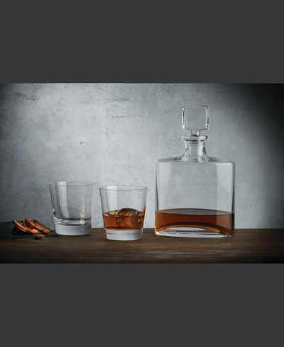 Nude Glass Square Whisky Bottle With Tumblers, Set Of 3 In Clear
