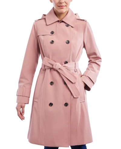 London Fog Women's Plus Size Hooded Double-breasted Trench Coat In Tea Rose