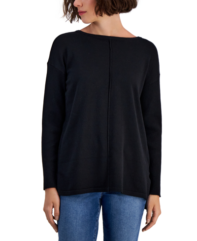 Style & Co Women's Seam-front Tunic Sweater, Created For Macy's In Deep Black