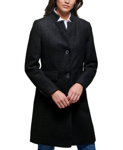 Dkny Women's Petite Single-breasted Boucle Walker Coat, Created For Macy's In Black