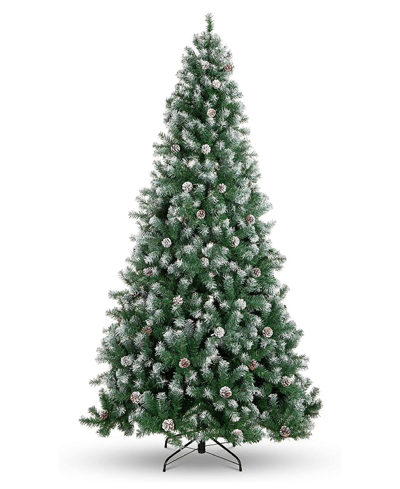 Perfect Holiday Frosted Oregon Fir With Snow Dusted Pine Cones, 9" In Green