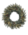 PERFECT HOLIDAY PRE-LIT CAROLINA SPRUCE WREATH WITH PINE CONES & RED BERRY CLUSTERS, 24"