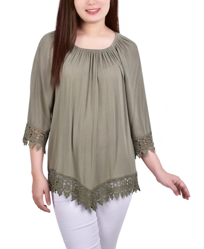 Ny Collection Petite Size 3/4 Sleeve Peasant Blouse In Green
